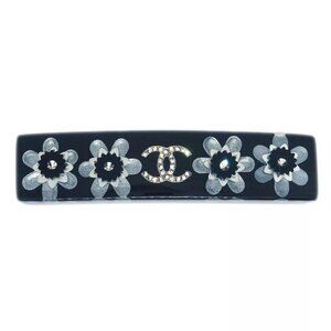 Chanel Hair Clip Hairpin Barrette Flower CC Rhinestone Black